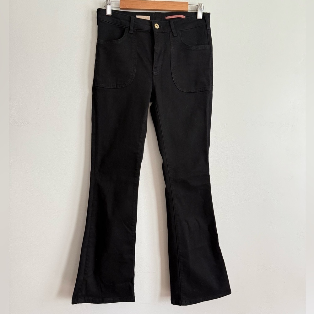 Anthropologie Jeans 28 Womens Pilcro Mid Rise Flare Leg Black Wash Boho Denim